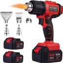 Heat Gun with Two 2.0 Ah Battery, 21V Cordless Heat Gun with 5 Nozzle,Max 1022 Hot Air Gun Kit for Shrink Tubing, PVC Wrap, Grafts (Red)