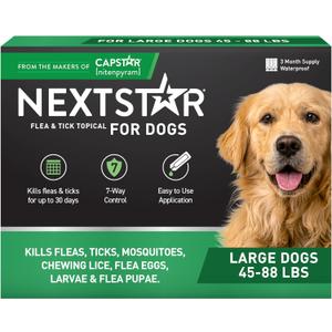 Flea and Tick Prevention for Dogs, Repellent, and Control, Fast Acting Waterproof Topical Drops for Large Dogs, 3 Monthly Doses