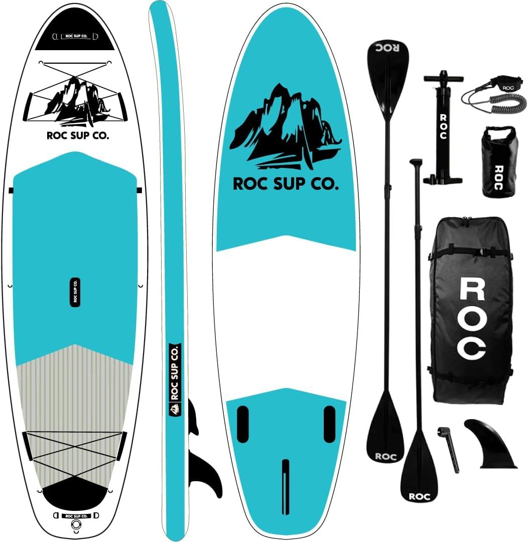 Roc Inflatable Stand Up Paddle Boards with Premium SUP Paddle Board Accessories, Wide Stable Design, Non-Slip Comfort Deck for Youth & Adults (Teal)