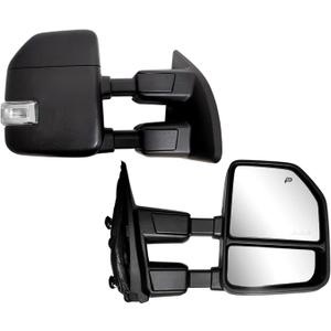 Brovw Towing Mirrors compatible for 1999-2016 Ford F250 F350 F450 F550 Super Duty Truck Side Mirrors with Turn Signal Light Power Heated Manual telescoping folding Black Housing Pair