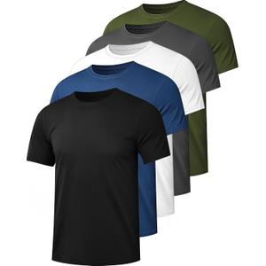 Kinglaman 1/5 Pack Mesh Workout Shirts for Men Dry Fit Gym Quick Dry Athletic Short Sleeve Sports T-Shirt Moisture Wicking (M)