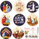 Riceshoot 8 Set Nativity Scene Christmas Embroidery Kits for Beginners Adults Christmas Cross Stitch Needlepoint Ornament Christian DIY Kits with Patterns Hoops Threads Needles Ropes Scissors