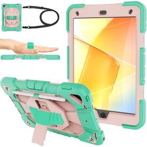 Case for iPad 9th/8th/7th Generation Case 10.2" InchShockproof Hard Cas Cover Compatible with iPad 9th/8th/7th Gen,360 Rotating Stand, Hand Strap, Shoulder Strap, Pencil Holder(Green+Pink)