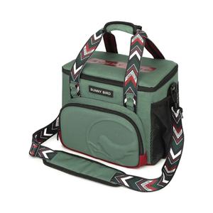 SUNNY BIRD 12L Large Insulated Lunch Bag, Foldable Lunch Cooler Box for Women Adult and Men, Fits 18 Cans (Green with Boho Strap