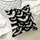AEIOAE Halloween Pillow Covers 18x18 Inch Set of 2,Black and Cream Bats Throw Pillows Case,Halloween Outdoor Decorative Linen Farmhouse Decor Cushion Covers for Home Sofa Bed Couch