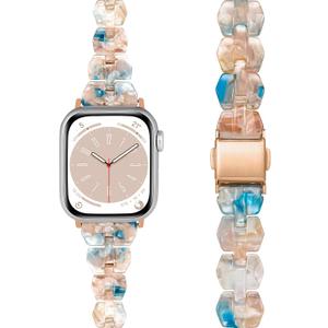 Bands Compatible with Apple Watch Band 38mm/40mm/41mm/42mm Series 10 Women Slim Resin Band Bracelet Thin Lightweight Replacement Wristband for Watch Series 10 9 8 7/Series SE/6 5 4 3 (Slim Walnut Agate)