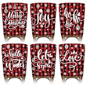 COCHIE Christmas Chair Covers for Dining Chairs Set of 6, Washable Winter Snowflake Chair Slipcovers, Xmas Santa Seat Cover Home Decorations (Red and Black Buffalo Plaid)