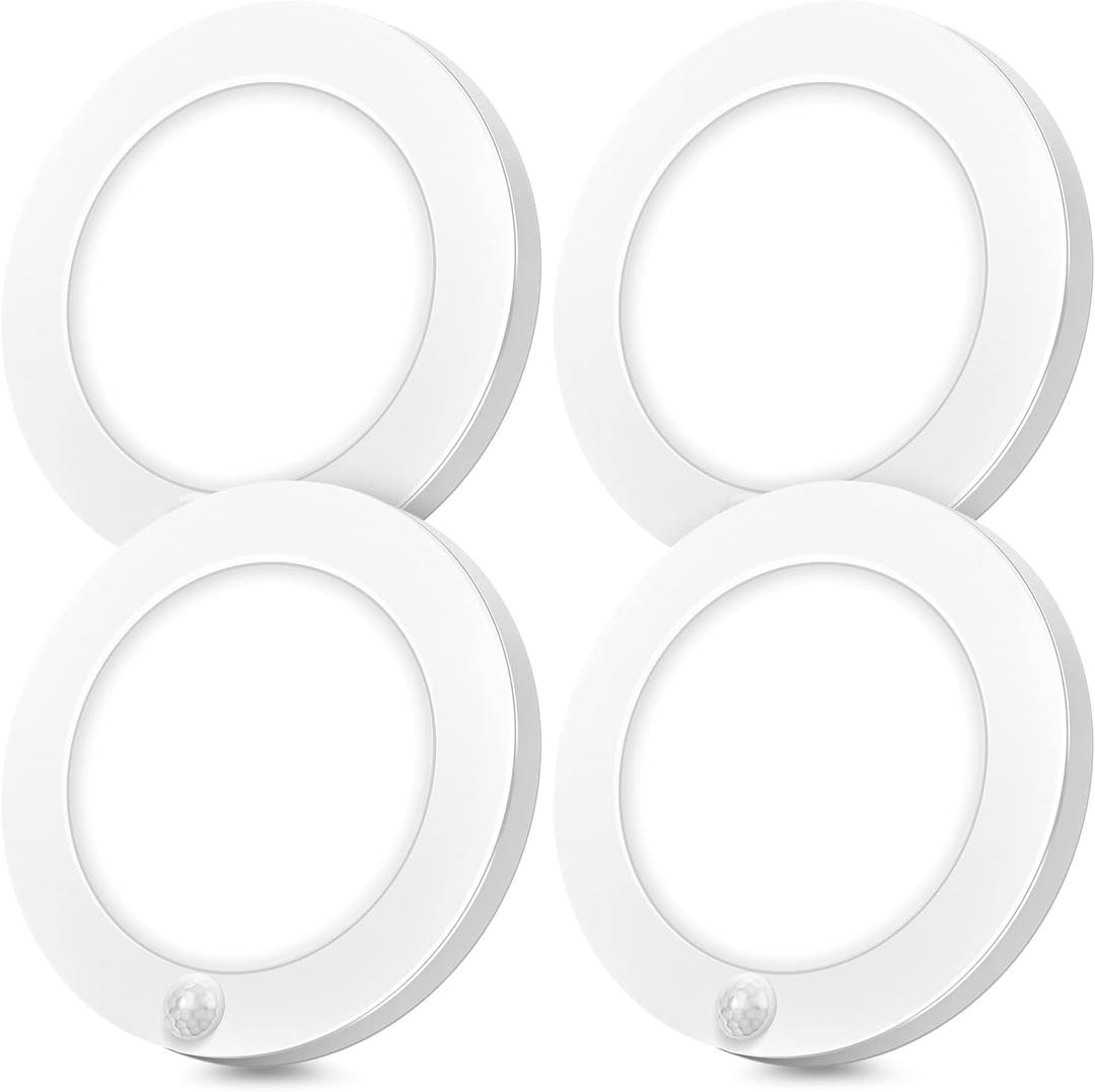 Brightever Motion Sensor LED Ceiling Lights, 1200LM & 15W(100W Equivalent), 3000K/4000K/5000K Selectable, 7.5inch Flush Mount Lighting Fixture for Indoor, Stairs, Pantry, Closet, Pack of 4, White