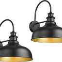 Bestshared Outdoor Barn Lights, 11.4 Inch Dome Outdoor Wall Sconce, E26 Socket Weather Resistant Farmhouse Porch Wall lamp, Anti-Rust Exterior Lighting Fixture for House, Porch,Doorway, Patio, Garage (Black+Gold)