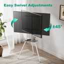 White Metal Tripod Easel TV Stand for 43–65 Inch TVs, Height Adjustable Swivel Floor Stand with Wood Shelf and Cable Management for Bedrooms and Apartments, VESA 400x400