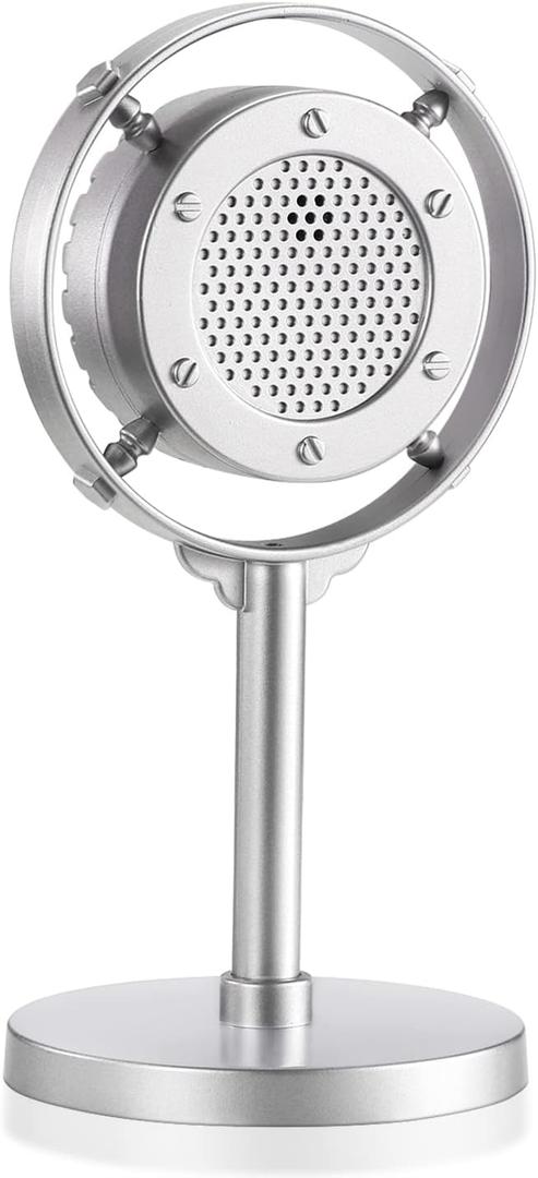 Facmogu Vintage Retro Fake Plastic Mic, Nostalgic Microphone Props for Antique Decoration Collectors, Antique Ring Microphones Model for Vintage Theme Scene Shooting - Silver