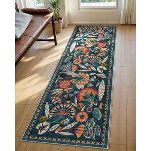 Boho Washable Green Bathroom Kitchen Runner Rug, 2x8 Egypt Hallway Entryway Rug Runner, Non Slip Botanical Floral Vintage Carpet for Entry Living Laundry Room (Dark Green, 2 x 8)