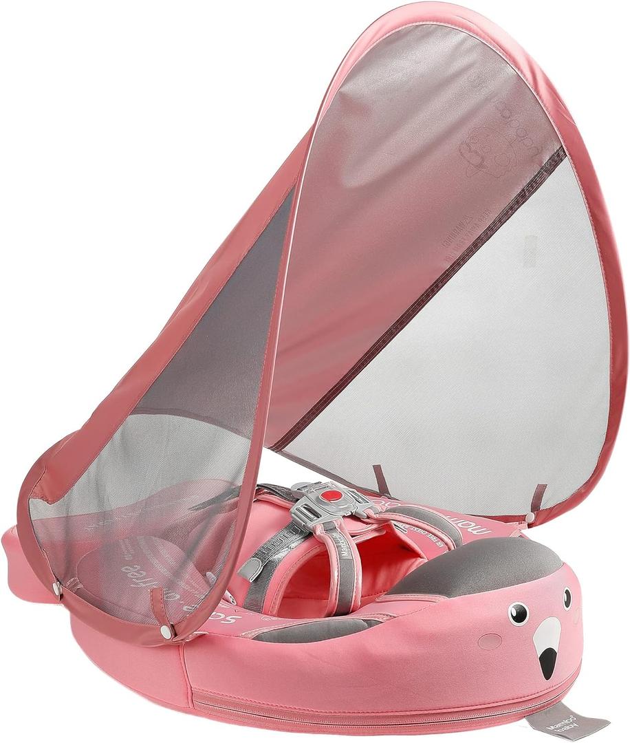 Mambobaby Float with Canopy, Baby Swim Float with Tail, New Upgraded Non-Inflatable Solid Baby Pool Float, Soft Skin-Friendly Fabric Material Infant Swim Float (Special Edition Pink), Medium