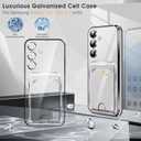 Neivi for Samsung Galaxy S25 Plus Case with Card Holder, Electroplated Flash Bumper Clear Slim Case for Samsung S25 Plus Shockproof Transparent Silicone Cover Galaxy S25 Plus 5G Phone Case (Black)