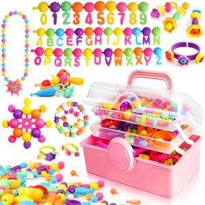 FUNZBO 850pcs Pop Beads - Jewelry Making Kit for 3 4 5 6 7 8 Year Old Little Girls, Arts and Crafts Toys for Kids, Necklace Bracelet Ring Hairband Creativity Snap Set, Birthday Gifts for Kids (X-Large)