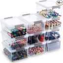 Citylife 1.3 QT 10 Pack Small Storage Bins Plastic Storage Container Stackable Box with Lids for Organizing, Clear White