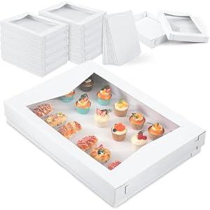 Chivertion 10 Sets 26 x 18 x 4 Inch Corrugated Full Sheet Cake Box with Window Include 10 Paperboard Cake Box Bottom 10 Bakery Top 10 Greaseproof Pad Tray for Dessert