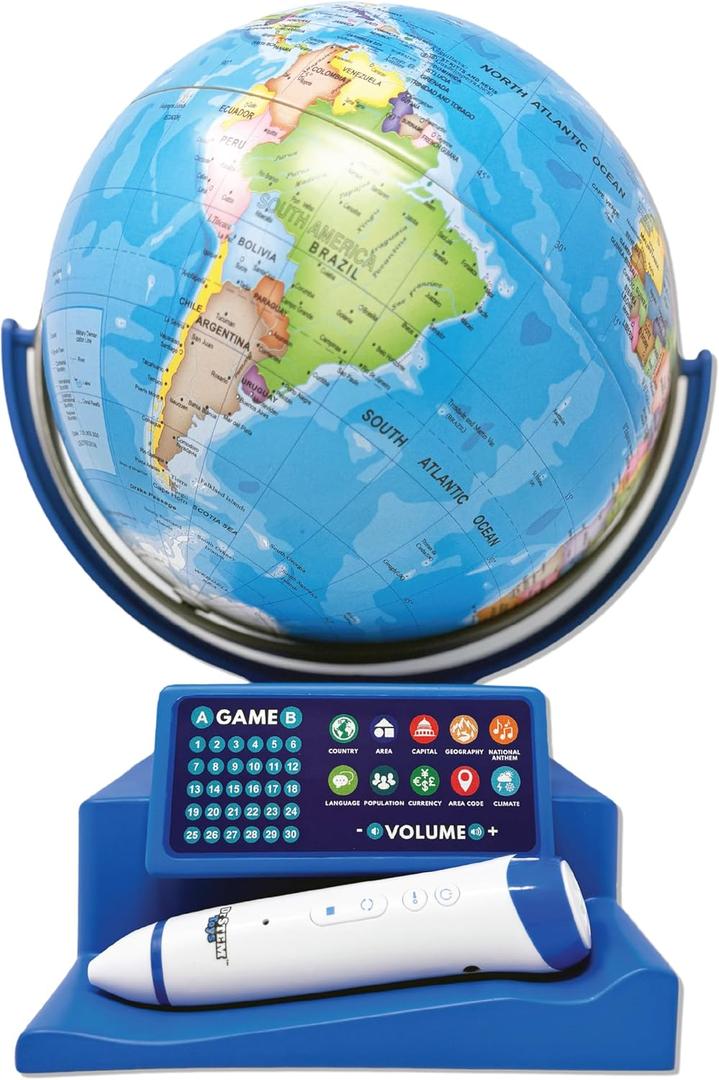 Dr. STEM Toys Interactive Talking Globe with Smart Pen, Game Panel, 300+ Geographic Quiz Questions, Touch & Learn, Music, and More - Educational Toy for Kids Ages 6+
