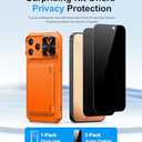 for iPhone 17 Pro Case Wallet2 Privacy Screen Protectors, Card Holder (4-5 Cards), Slide Camera Cover, Military Grade Drop Prortection, Heavy Duty Men Women Phone Case for iPhone 17 Pro, Orange