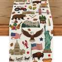 Artoid Mode American Flag Map Eagle 210 GSM 4th of July Table Runner, Memorial Day Kitchen Dining Table Decoration for Home Party Decor 13x108 Inch