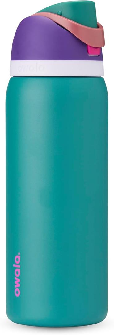Insulated Water Bottle with Straw - Encool Stainless Steel Water Bottle with Push Button Lid, Leak-Proof & BPA-Free, Keeps Cold for 24 Hours for Sports, Travel, Gym (18 oz, Silk Blue)