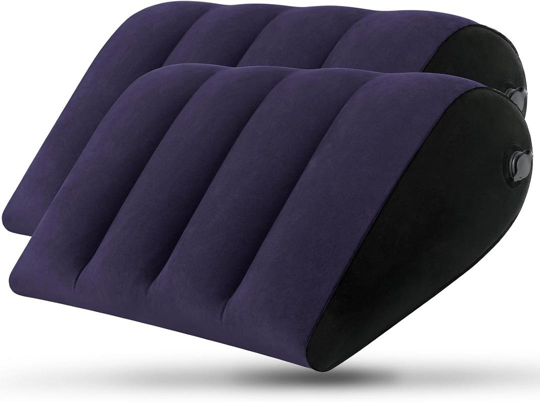 Portable Inflatable Wedge Pillow 2 Pack, Body Positioner for Sleep Support, Adjustable Travel Pillow - Lightweight Bed/Leg Support Pillow, for Home Outdoor Travel Blue, large 18-20inch