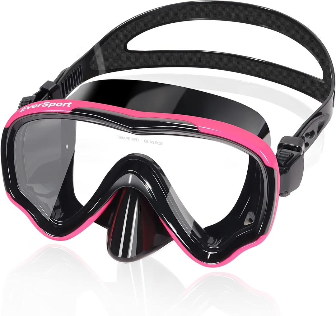 EverSport Swim Goggles Adult with Nose Cover, Anti-fog Clear Diving Mask Wide View No Blurring for Men Women Youth (Black-pink)