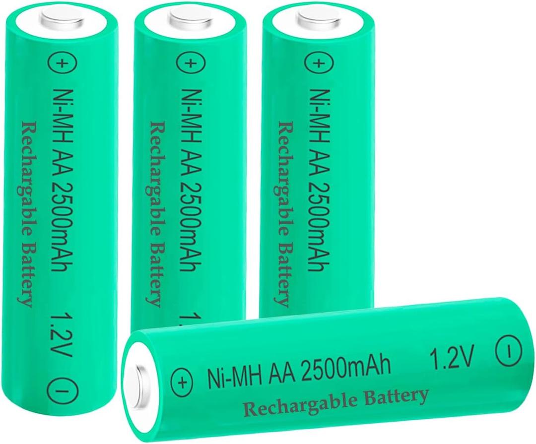 1.2V Rechargable AA 2500mAh High Performance Pre-Charged Ni-MH Batteries Lasting Long for Electronic Toy Solar Lights,4 Packs