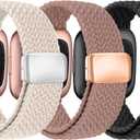 Braided Bands Compatible with Fitbit Versa 2 Bands for Women/Versa/Lite/SE Band, Magnetic Clasp Elastic Fabric Sport Nylon Smartwatch Band for Fitbit Versa2/1/Lite/SE for Women Men (Black/Starlight/Pink Sand)