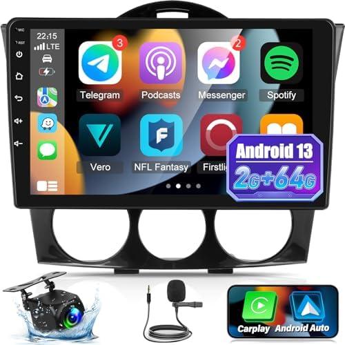 2+64G Android Car Radio for Mazda RX-8 RX 8 RX8 2003-2008 with Wireless Carplay & Android Auto - 9 Inch Touchscreen Radio with Equalizer, WiFi, GPS, SWC, Mirror Link + AHD Backup Camera
