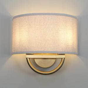 Yosoan Linen Fabric Cloth Boho Aged Brass Gold Wall Sconce Stairwell Fixture Light, 2-Light Dual Indoor Hardwired Vanity Vintage Wall Mount Lamp Antique Metal Base Semicircle Shade Lamp for Hallway