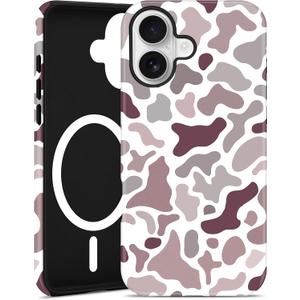 Jusy Compatible with MagSafe Camo Pattern Phone Case for iPhone 17, Camouflage Design iPhone Cover with Wireless ChargingMatte - Pink and White