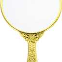 POPETPOP Vintage Compact Handheld Mirror: 24x13cm Golden Framed Round Makeup Mirror for Dressing Room