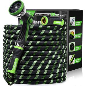 RAINPOINT Metal Garden Hoses for Yard 100 ft - No-kink 304 Water Hose 100ft with 10 mode Nozzle - Brass Connection, Swivel Handle, Flexible Hose,Lightweight, Puncture