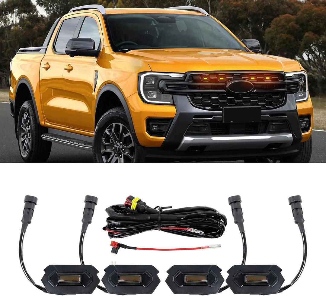 Upgraded 4 PCS Led Grill Lights Compatible with Ford Ranger T9 2022-2025 Fuse and Instruction Included