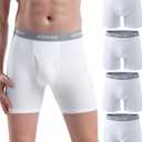 wirarpa Men's Boxer Briefs Cotton Stretch Underwear Open Fly Tagless Underpants Regular Leg 4 Pack (Medium, White)