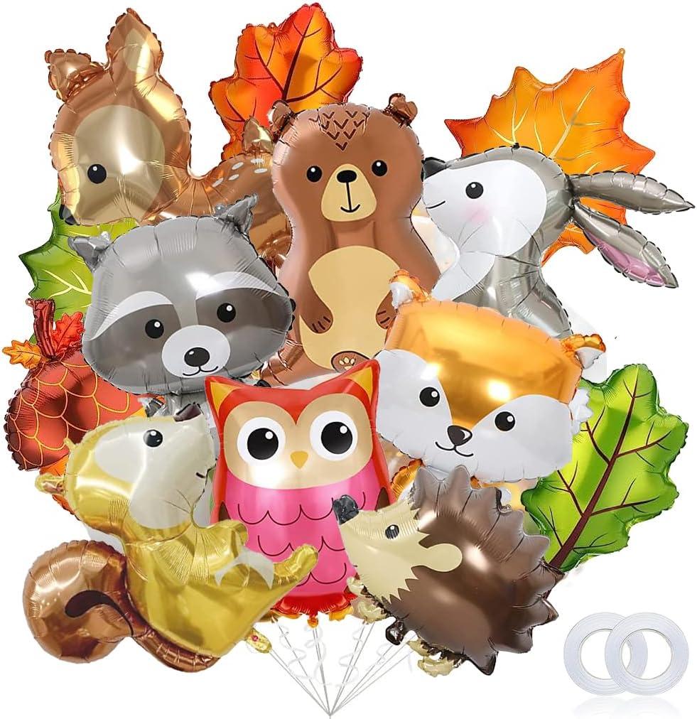 13 Pieces Woodland Animal Balloons, Forest Animals Foil Mylar Balloon for Woodland Themed Baby Shower Birthday Fall Party Decorations