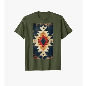 Port Company Retro Geometric Native Vintage Bohemian Ethnic T-Shirt Olive Green L