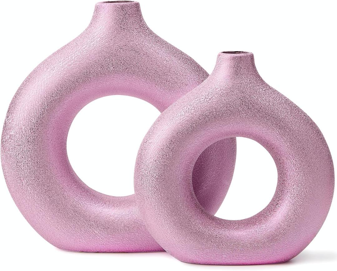 Modern Donut-Shaped Decorative Vases, Handmade Minimalist Boho ins Style, Modern Vase for Home Decor for Wedding Dinner Table Party Living Room Office Bedroom (Purple-Gold, Extra Large + Large)