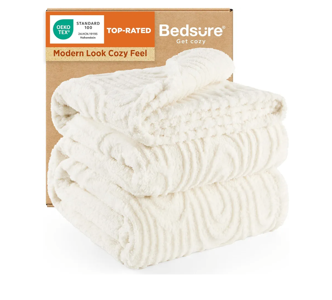 Bedsure GentleSoft Fleece Blanket Queen Size for Bed - Super Soft & Cozy, Fluffy Blankets for Women & Girls, Ideal for Sofa & Couch, Off White, 90x90 Inches