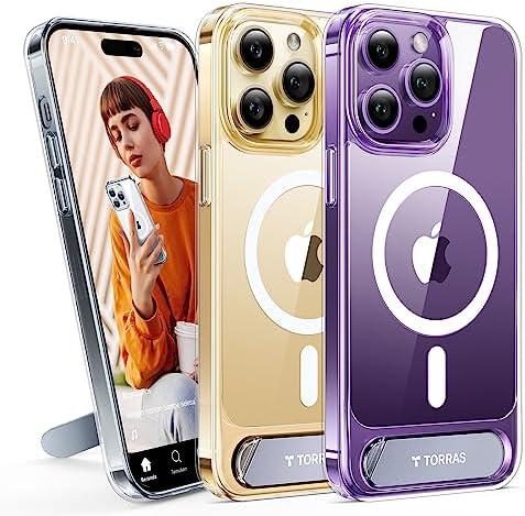 TORRAS for iPhone 14 Pro Max Case Diamond Clear | Strong Magnetic & Seamless Stand, Fit for MagSafe, Military-Grade Drop Protection, Sturdy Adjustable Built-in Kickstand, Slim Anti-Yellowing