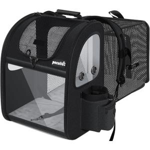 Pecute Pet Carrier Backpack, Cat Backpack Carrier, Expandable with Breathable Mesh for Small Dogs Cats Puppies, Dog Backpack Carrier for Hiking Travel Camping Outdoor, Hold Pets Up to 18 Lbs (Grey)