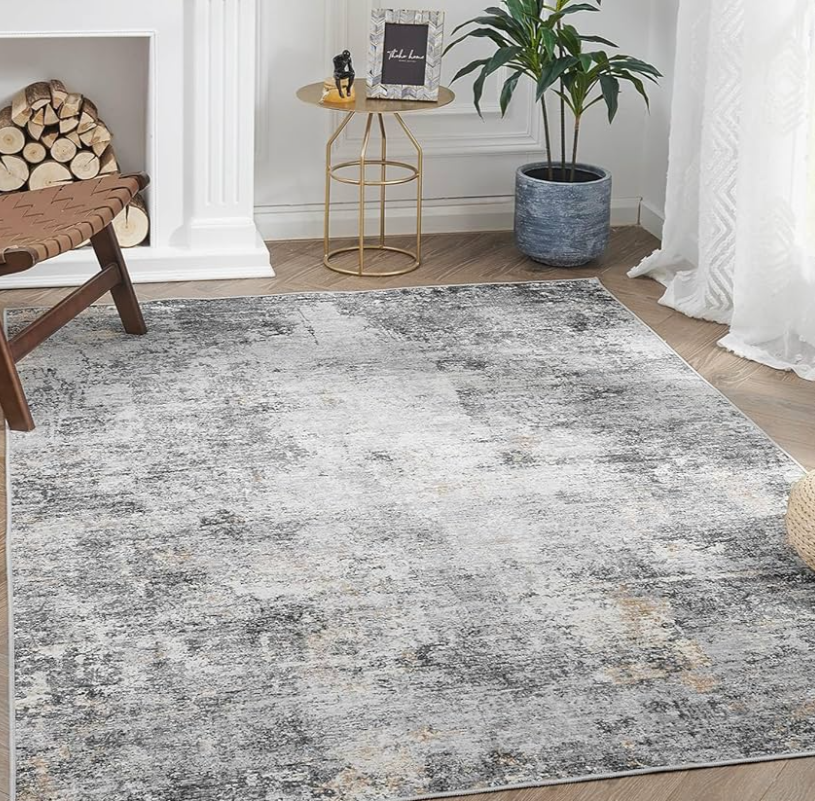 Jinchan Area Rug 3x5 Washable Modern Rug Abstract Entryway Doormat Grey Multi Print Overdyed Floor Cover Distressed Contemporary Lightweight Non-Slip Thin Carpet for Kitchen Bathroom Living Room