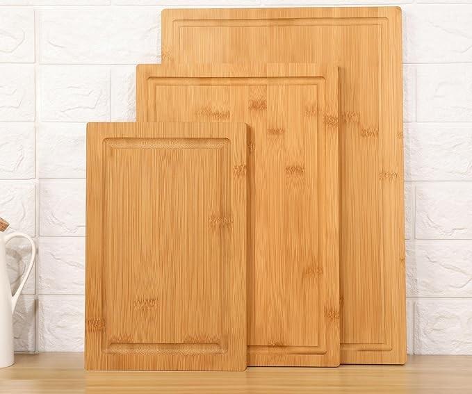 Hiware 3Piece Extra Large Bamboo Cutting Boards Set for Kitchen, Heavy Duty Cutting Board with Juice Groove, Bamboo Chopping Board Set for Meat, Vegetables  Pre Oiled