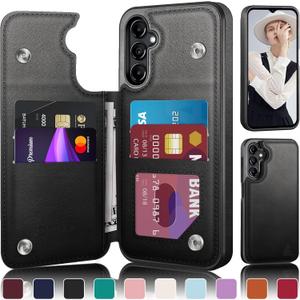 DJDUCK Designed for Samsung Galaxy A16 5G Case Wallet with Card Holder, [Magnetic Clasp Cover] [RFID Blocking Leather Protection] Shockproof Women Men Cases for Samsung A16 Black