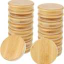 QTLCOHD 18 Pack Wide Mouth Bamboo Mason Jar Lids, Storage Canning Jar Lids with Airtight Silicone Seal Ring, Wooden Lids for Ball Jars, Wide Mouth Mason Jars
