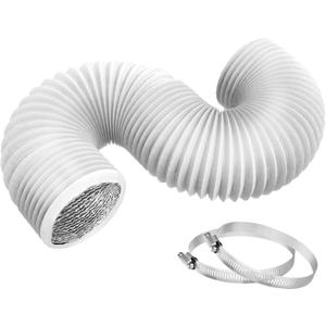 4 Inch 8ft Dryer Vent Hose, Flexible Insulated Air Ducting,Vent Hose PVC Aluminum Foil with 2 Clamps for HVAC Ventilation(White) (8feet)