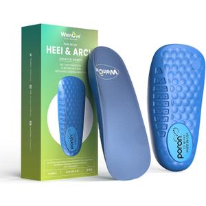 Welnove Achilles Tendonitis Insoles - Memory Foam Heel Insert for Heel Pain,Shock Absorption & Extra Cushioning Comfort Heel Inserts for Work Boot for Heel Spur Relief,3/4 Length,Women 6-10 Men 5-8 (Blue)