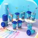Yungyan 24 Sets Under the Sea Ocean Party Favors Goodie Cups with Lids and Straws for Birthday Decorations Reusable 16oz Plastic Candy Cups Plastic Straws for Birthday Party(Ocean Animals)