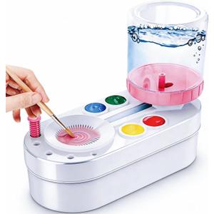 2026 Upgraded Paint Brush Cleaner Tool, Painting Station with Brush Washer for Kids, Acrylic Watercolor Paint Water Dispenser, Art Supplies Paintbrush Rinser for Artists (Pink)